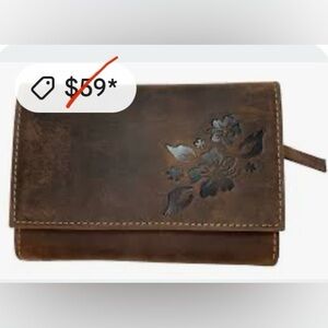 Genuine Leather Hand Crafted Floral-Embossed Brown Wallet